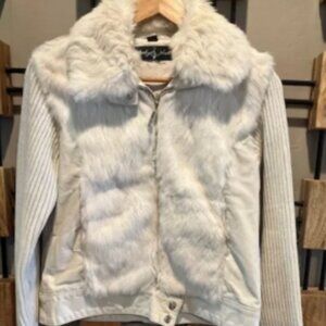 Vintage BABY PHAT Classic Rabbit Fur & Leather Sweater Jacket SzS Soft Retro Y2K